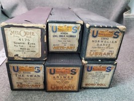 Estate Find LOT of 6 Vintage US MELODEE, PLAYER PIANO Word-Roll MUSIC ROLLS - £41.10 GBP