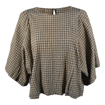 Levi&#39;s Women&#39;s Crop Top Brown Plaid Flare Out Relaxed Fit Tee - £15.62 GBP