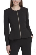 DKNY Women&#39;s Peplum Blazer Jacket Size 6 Zip Front Black - £45.83 GBP