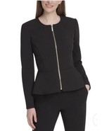 DKNY Women&#39;s Peplum Blazer Jacket Size 6 Zip Front Black - £45.69 GBP