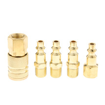 5 Piece Solid Brass Quick Coupler Set Air Hose Connector Fittings Plug 1/4 - £18.92 GBP