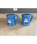 Kingswear Pottery England Schooner Ship Blue Glazed 12 Oz Mug Lot Of Two - £10.69 GBP