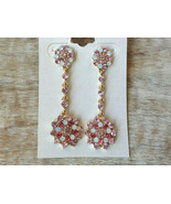 Gold Tone Flower Inspired Crystal Dangling Earrings - £10.21 GBP