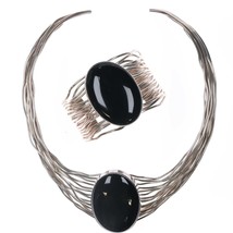 Retro sterling wire/onyx collar and cuff bracelet set - £623.30 GBP