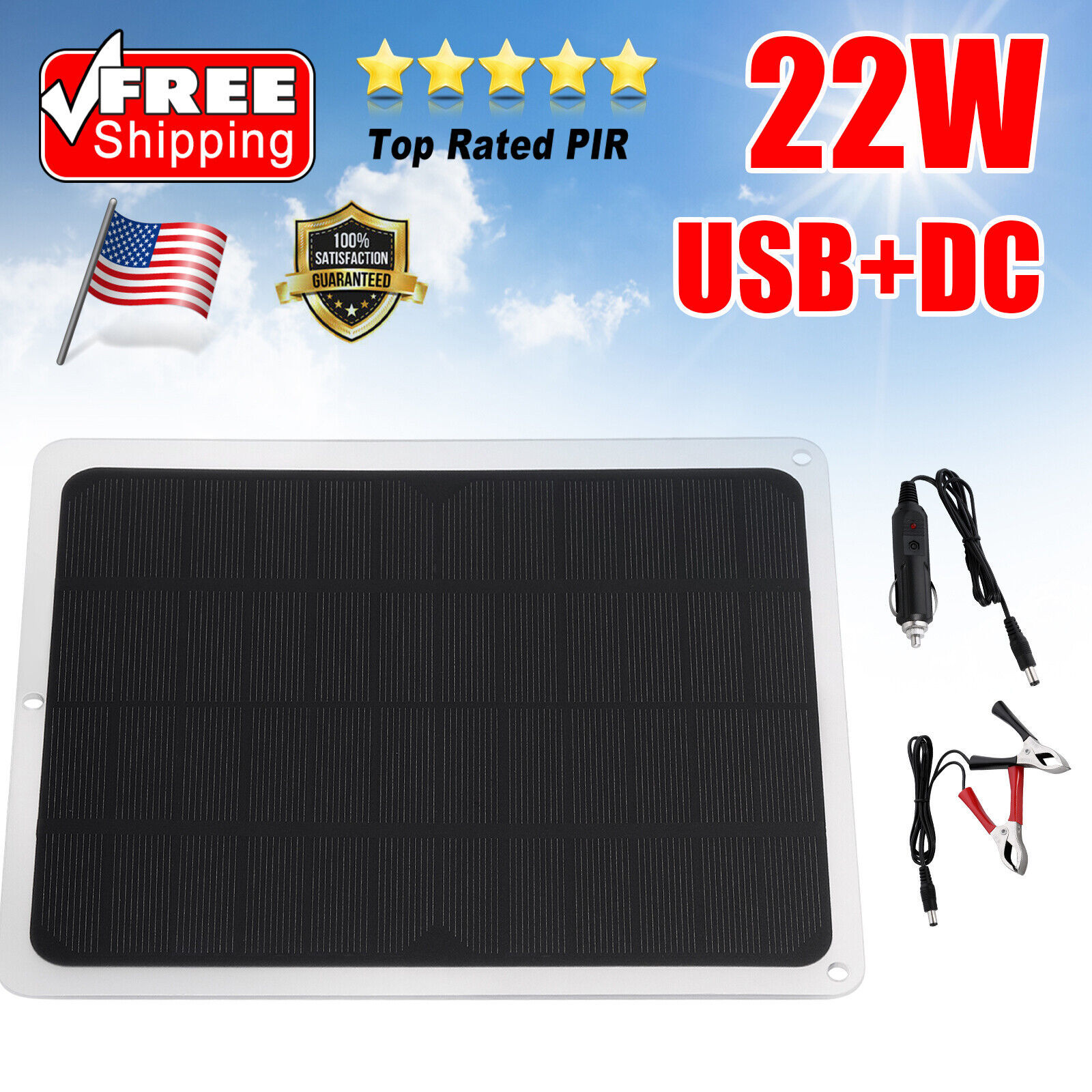 Primary image for 22W Solar Panel 12V Trickle Charger Battery Charger Kit Maintainer Boat Rv Car