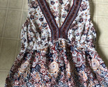 Lucky Brand Placed Print Tank Floral Red Tan Loose Boho Peplum Size Small - $23.65