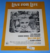 Live For Life Movie Sheet Music Vintage 1967 Unart Candice Bergen Yves Montand - £15.01 GBP