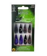 NEW Kiss Nails Halloween Glue Press Manicure XL Stiletto Black Purple Cl... - £13.27 GBP