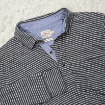 Faherty Polo Shirt Mens Medium Gray White Striped Long Sleeve Pullover - $29.95