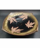 Robert Alewine Pottery Cornered Footed Stoneware Bowl, Leaf Design, c.20... - $80.00