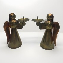 Vintage MCM Brass Copper Angel Candle Holder (2) Hong Kong 4.25” Christmas - $24.50