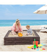2-In-1 HDPE Kids Sandbox with Cover and Bottom Liner-Brown - Color: Brown - €147,30 EUR