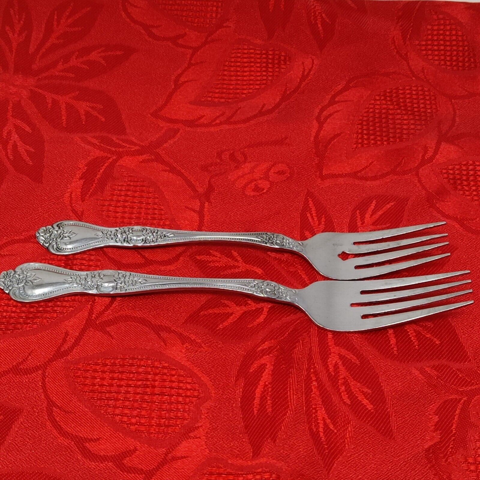 Lot of 2 Rogers Stainless Korea Precious Rose 1 Salad &amp; 1 Dinner Forks F... - $7.98