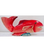 Hand Carved Painted Swimming Wood Red Carp Koi with Human Teeth Sculpture - $1,477.86 MXN
