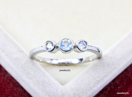 Dainty 14K Gold Blue Fire Moonstone Band, Facet Moonstone Ring, Moonstone ring - £27.53 GBP