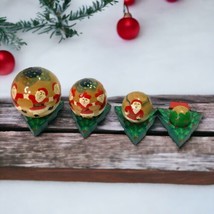 Vtg Set 4 Dancing Santa Hand Painted Wooden Holland Nesting Balls RARE Christmas - £20.35 GBP