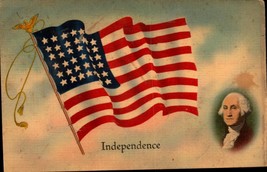 Flag and George Washington Independence Patriotic Postcard BK63 - £3.11 GBP