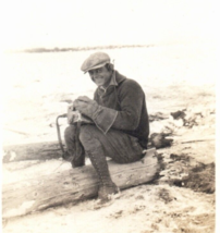 Man On Beach Found Snapshot Antique Vintage Photograph - £9.72 GBP