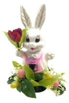 Vintage Plastic Blow Mold Kitschy Easter Bunny Floral Arrangement Decora... - £29.15 GBP