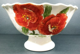 Maxcera Red Poppy Serving Bowl Footed W/Ruffled Rim 11&quot; x 6&quot; - £20.44 GBP