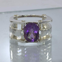 Purple Amethyst Handmade Silver Gents Mechanical Style Ring size 11 Design 502 - £96.40 GBP