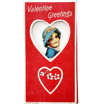 1960s Valentine&#39;s Day Greeting Card Lithograph Girl In Blue Dress Vintag... - $367.78 MXN