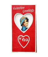 1960s Valentine&#39;s Day Greeting Card Lithograph Girl In Blue Dress Vintag... - $367.78 MXN
