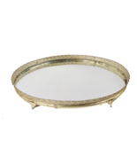 Vtg 60s Mid Century Modern MCM Large Brass Floral Mirrored Vanity Tray B... - €63,69 EUR