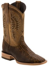 Mens Honey Brown Cowboy Boots Snake Print Leather Western Square Botas R... - £111.49 GBP