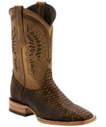 Mens Honey Brown Cowboy Boots Snake Print Leather Western Square Botas R... - €121,60 EUR