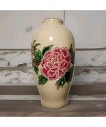 Artmark Pottery Bud Vase Japan Beige Floral Gold Rim 4&quot; Label Chrysanthe... - $12.86