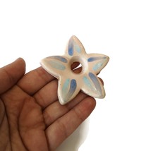 Large Flower Pendant For Necklace Ceramic Jewelry Handmade Blue Cute Clay Charm - £13.96 GBP