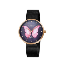 Stand Denmark Pink Butterfly - Night Black &amp; Rose Gold Mesh Strap Watch - $84.03