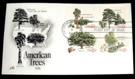 American Trees FDC First Day Issue Cachets Block of 4 15¢ Stamps 1978 Ar... - $1.41