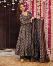 Cotton printed full flair full sleeves anarkali kurti, silk pant with dupatta - $130.00