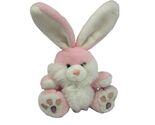 12" VINTAGE JOY TOY WHITE &amp; PINK SITTING BUNNY RABBIT STUFFED ANIMAL PLU... - $19.00