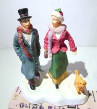 Grandeur Noel Victorian Village Couple with Brown Dog Strolling Christma... - $24.70