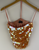 Vintage Rimini by Shaw Peach Iridescent Holographic Sequin Halter Top Sz... - $29.69