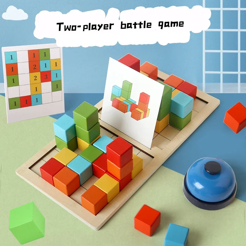 Wooden Creative Two Person Battle Cube Block Puzzle Children&#39;s Space Sense Toy - £27.57 GBP