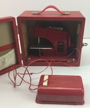 Vintage Electric Frankonia Sewing Machine Japan Red Carrying Case Box Pedal - $89.98