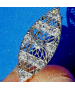 Earth mined Diamond Deco Brooch Gatsby Era Antique Platinum Filigree Pen... - $3,359.95 CAD