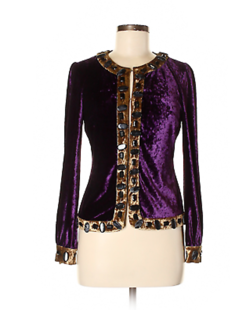Primary image for Anna Sui Vintage Purple Jeweled Velour Cardigan Sweater M