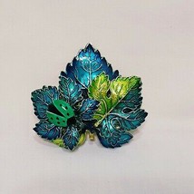 Vintage Leaf Ladybug Green Enamel Metal Brooch Pin Made in Germany 1.5&quot; Costume  - £20.39 GBP