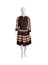 Vintage 50s Star of Siam Silk Shantung Brown Stripe Skirt &amp; Blouse Set W28&quot; - £70.08 GBP
