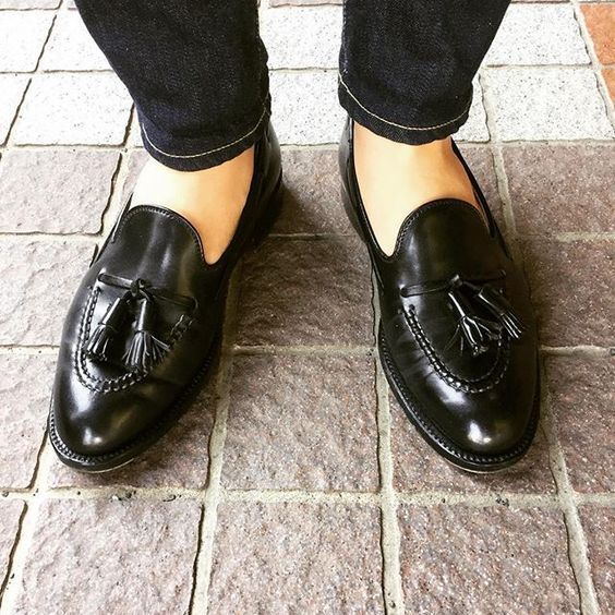 NEW Handmade Men's black tassel loafers,summer casual men's leather loafers