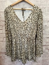 June &amp; Hudson Womens M Cheetah Print Bell Sleeve Romper Olive Ivory Sheer NEW - £36.99 GBP