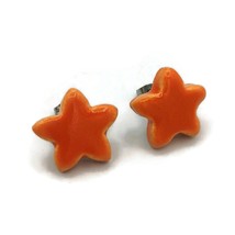 Celestial Clay Stud Earrings, Artisan Orange Star Shaped Designer Women Earrings - £30.57 GBP