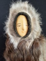 1940&#39;s Eskimo Doll Carved Wood Fur Coat glass Beads hair pants leather m... - £154.31 GBP