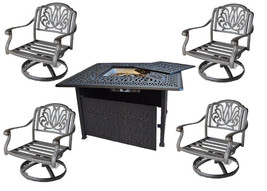 Outdoor conversation set fire pit propane deep seating Elisabeth 5pc aluminum. - £3,052.99 GBP