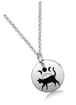 Moon Phase Witchcraft Black Cat Necklace Launar Phase - £40.57 GBP